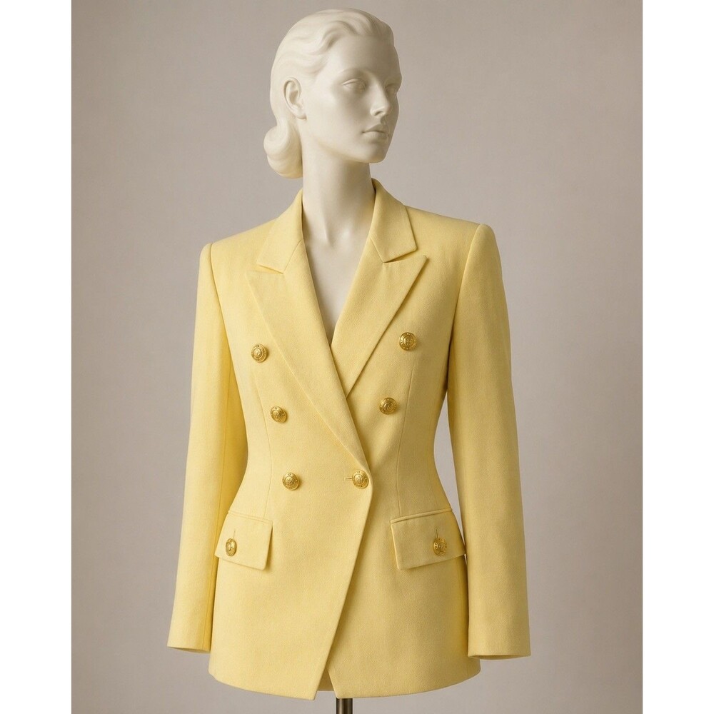 CHRISTIAN DIOR Vintage 90s Blazer Women’s Yellow Gold Button Double Breasted - Picture 2 of 16